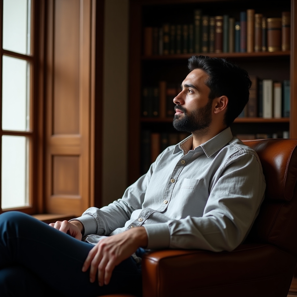 Person sitting by a window in quiet reflection